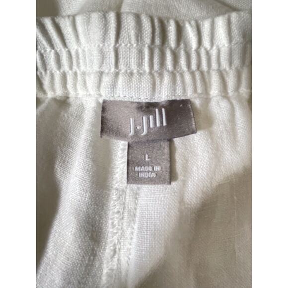 J Jill Pants Women's Size Large White 100% Linen Flat Front Pull On Crop Pockets - Picture 8 of 11